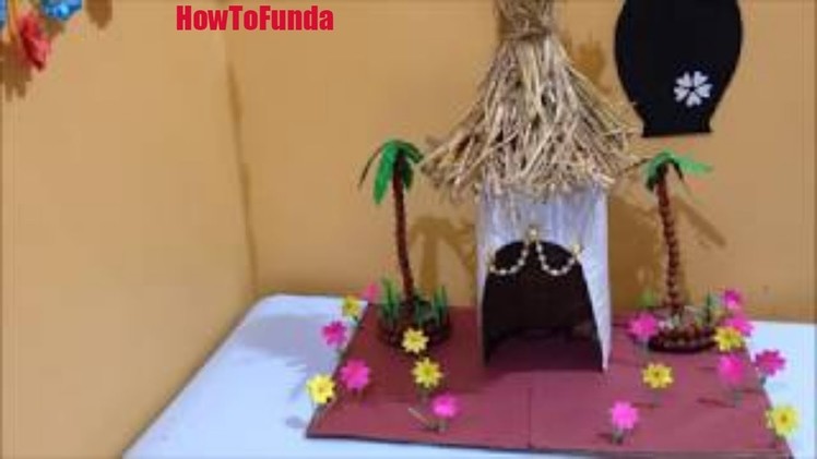 Village hut making with waste material | cardboard | school model | exhibition | best out of waste