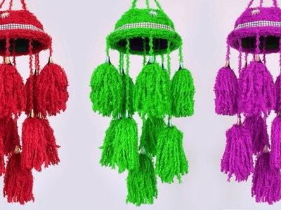 Wall Hanging Jhumar Video || Diwali Decor Craft Idea out of Wool || Wool Wind Chime || Handmade