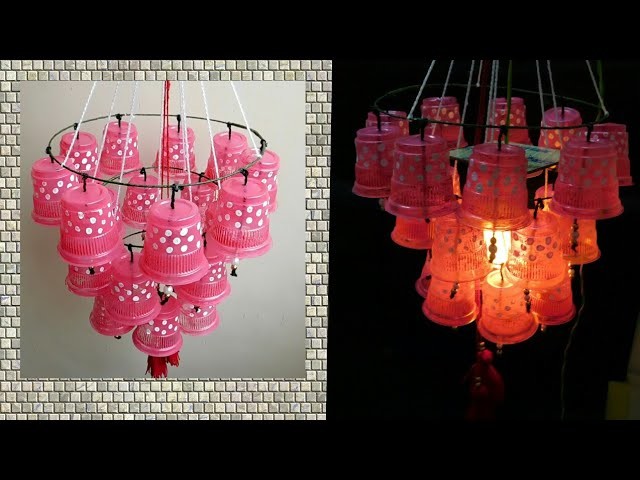 Wow!!! Plastic cup Jhoomer. Chandelier making at home