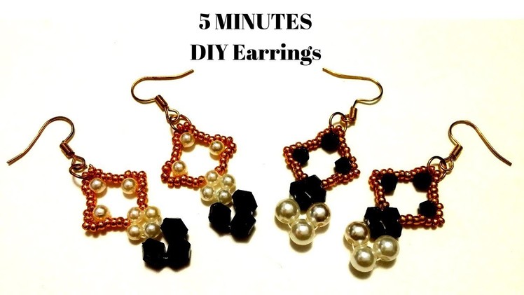 5 minutes diy earrings.  Earrings tutorial.  DIY beaded earrings