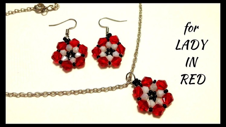 Be lady in red and make your own jewelry. Beaded earrings. Beaded pendant.