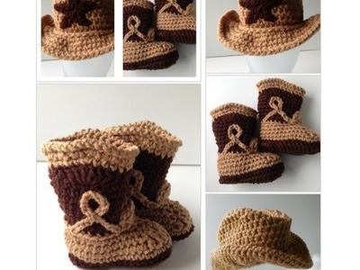 Cowboy Baby Hat and Booties - Set - Brown Cowboy Hat and