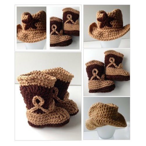 Cowboy Baby Hat and Booties - Set - Brown Cowboy Hat and