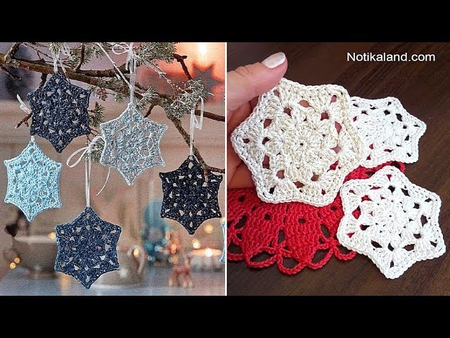 CROCHET motif Snowflake Ornament Crochet Tutorial  Christmas Decoration