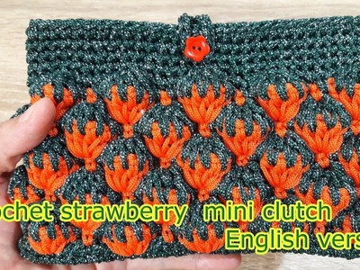 Crochet strawberry mini clutch | English version