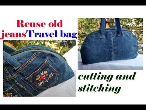 Cutting and stitching 5 मिनट पुरानीं JEANS से बनाय mini travel bag.shopping bag