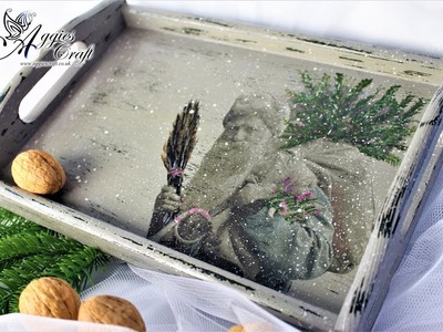 Decoupage Tutorial - Wooden Tray with Father Christmas - DIY