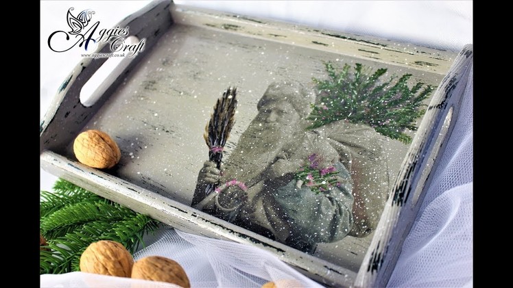Decoupage Tutorial - Wooden Tray with Father Christmas - DIY