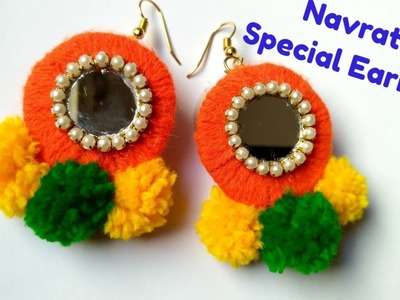 DIY Pom pom Earrings.Navratri Special ornaments. jewellery.Handmade Earrings.