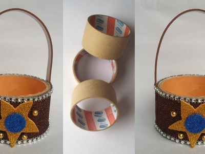 DIY: Reuse Idea!!! How to Make Beautiful Paper Basket with Empty Kostep Circle!!!