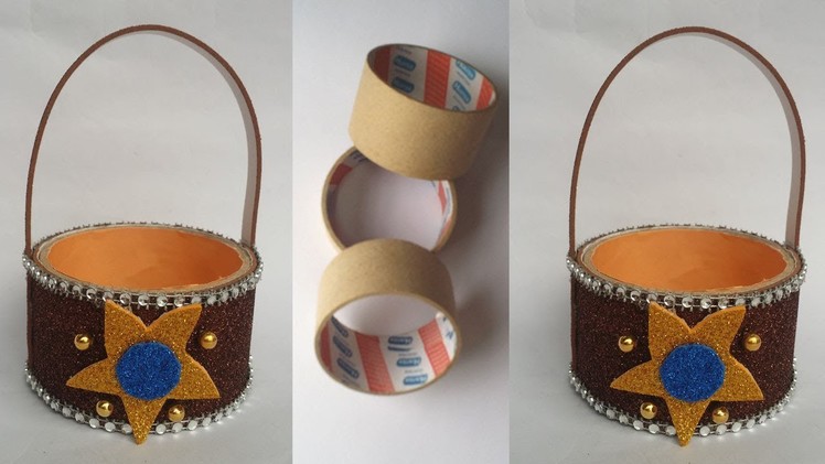 DIY: Reuse Idea!!! How to Make Beautiful Paper Basket with Empty Kostep Circle!!!