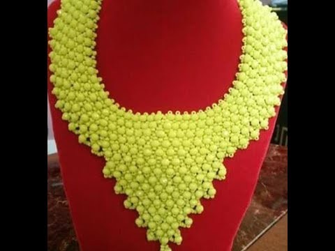 DIY tutorial on how to make this beautiful beaded yellow necklace