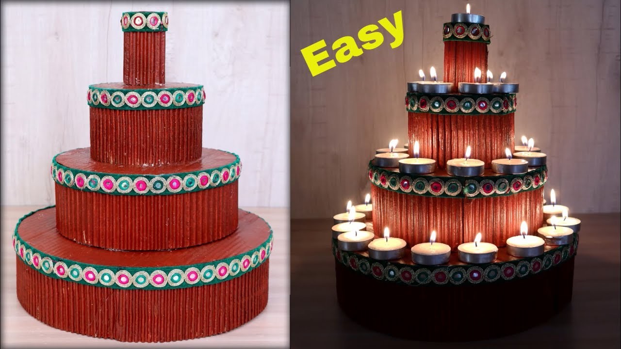 How To Make Diya Stand At Home With Cardboard