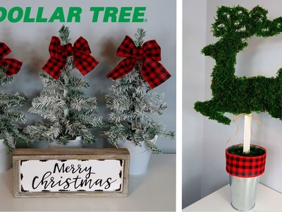 DOLLAR TREE CHRISTMAS DIYs | RUSTIC FLOCKED TREES & REINDEER TOPIARY | CHIC ON THE CHEAP