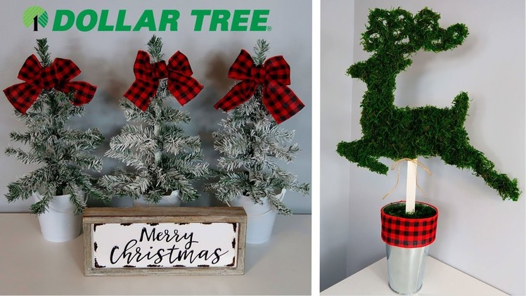 DOLLAR TREE CHRISTMAS DIYs | RUSTIC FLOCKED TREES & REINDEER TOPIARY | CHIC ON THE CHEAP