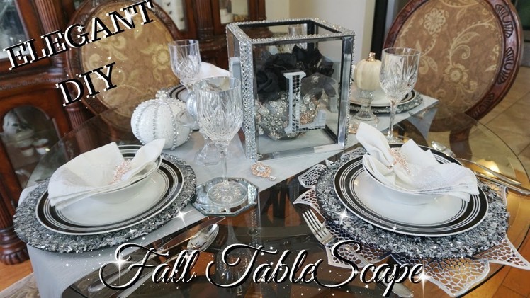 ELEGANT DOLLAR TREE FALL DIY TABLESCAPE  FT. TOTALLY DAZZLED BLING FALL NAPKIN RINGS