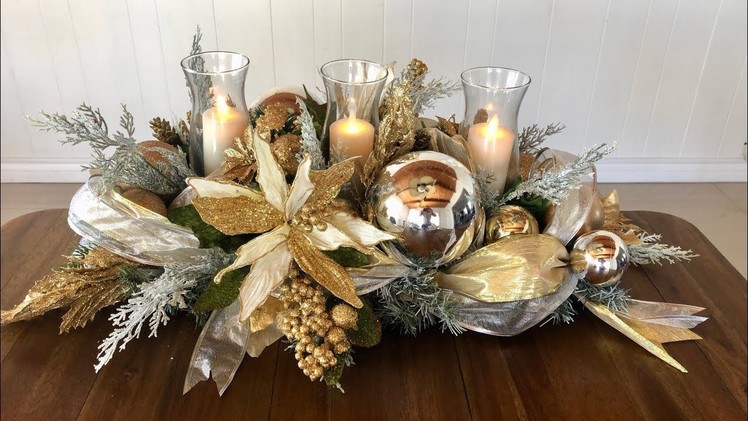 GLAM Christmas Centerpiece In Gold .Dollar Tree Glam Centerpiece DIY. Holiday Decor On A Budget
