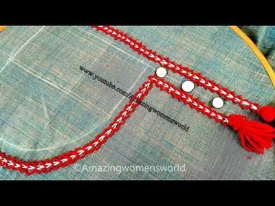 Hand Embroidery :Beautiful Neck.Border Design # 8- Office. daily wear||Double Heavy Chain Stitch