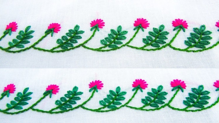 Hand Embroidery; Border line design; Lazy daisy.Flower stitch