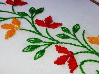Hand Embroidery : flower border design for saree dresses.