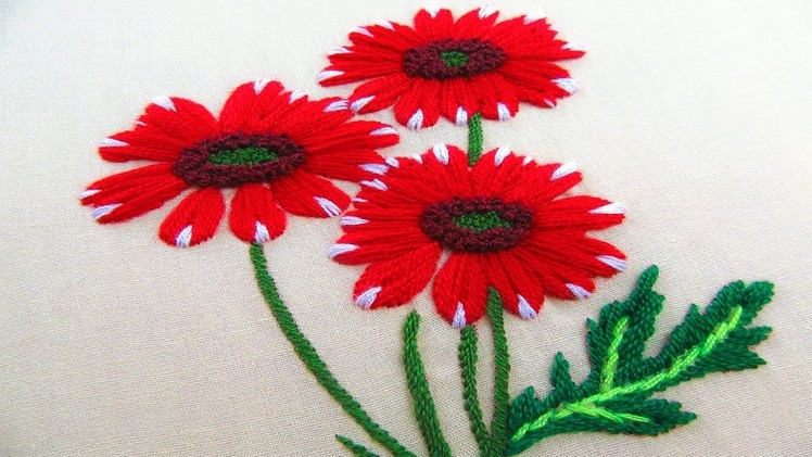 Hand Embroidery; Flower embroidery designs; Dahlia Flower by Nakshi Kantha World