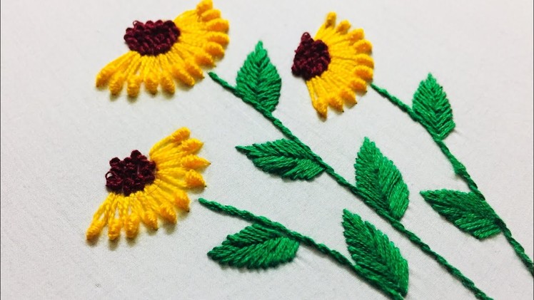 Hand Embroidery l knoted lazy daisy stitch l sunflower stitch
