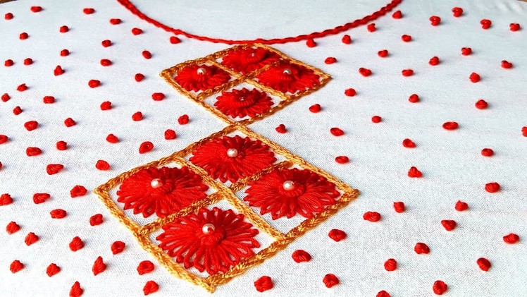 Hand Embroidery: Lazy Daisy Stitch | neck design.