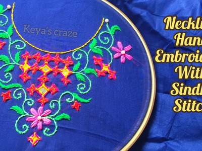 Hand embroidery | Neck design with shindhi.gujrati stitch| Navratri special neckline hand embroidery