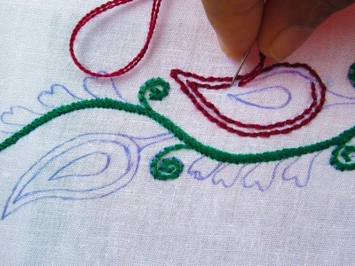 Hand Embroidery,New border line embroidery,Border line design video  tutorial,crafts & Embroidery