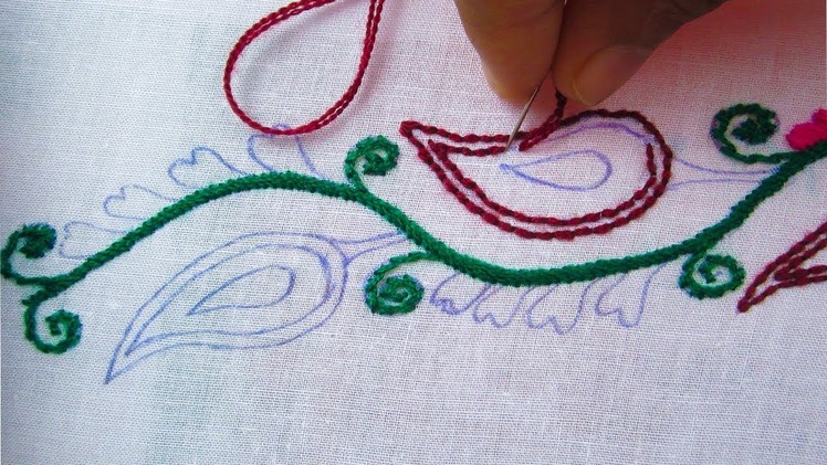 Hand Embroidery,New border line embroidery,Border line design video  tutorial,crafts & Embroidery