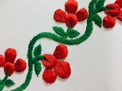 Hand Embroidery : padded satin stitch : borderline embroidery design.