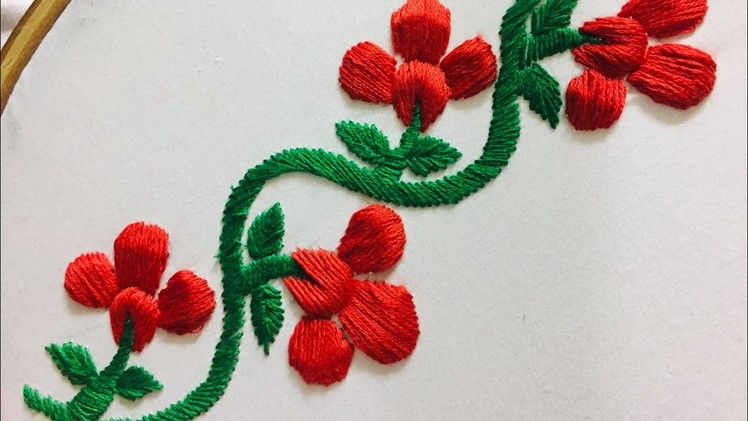 Hand Embroidery : padded satin stitch : borderline embroidery design.