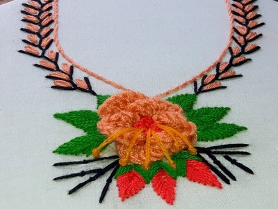 Hand Embroidery: Raised Caston Stitch | neck design.