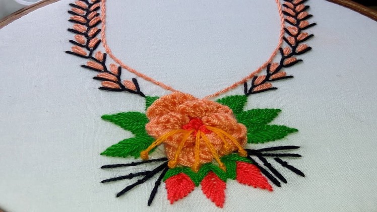 Hand Embroidery: Raised Caston Stitch | neck design.