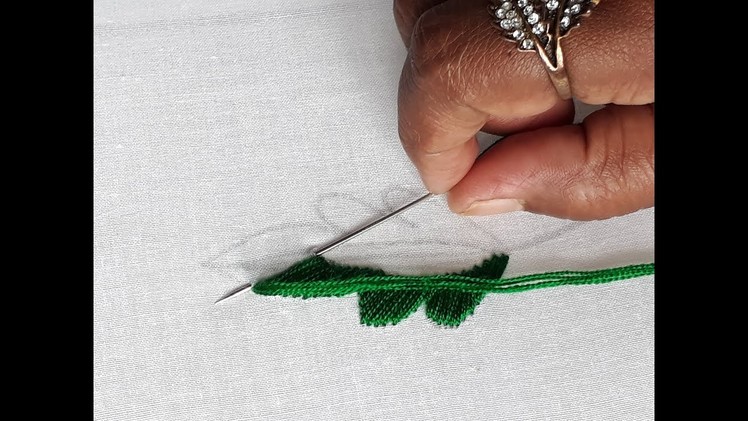 Hand embroidery Satin leaf stitch | Leaf design tutorial