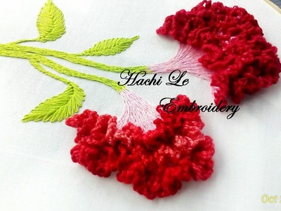 Hand Embroidery Tutorial for Beginners | Carnation flower - Cockscomb flowers | Cách thêu hoa mào gà