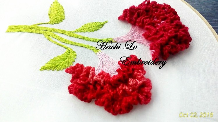 Hand Embroidery Tutorial for Beginners | Carnation flower - Cockscomb flowers | Cách thêu hoa mào gà