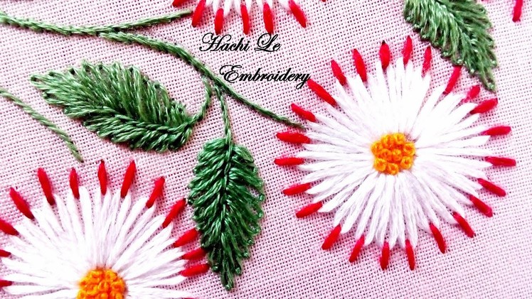 Hand Embroidery Tutorial for Beginners | Lazy Daisy Stitch with 2 Colors | Cách thêu hoa cúc 2 màu