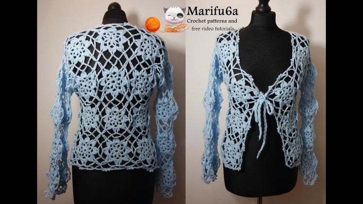 How to crochet elegant blue jacket cardigan free tutorial by marifu6a