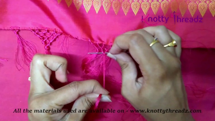 How to do Honey Comb Baby Kuchu Design on a Saree | Saree Kuchu | Tassels | www.knottythreadz.com