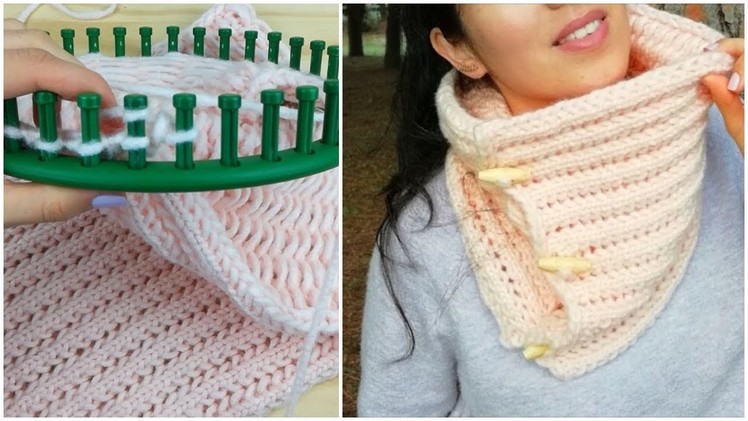 HOW TO KNIT A COWL IN DIAMOND STITCH ON ROUND LOOM