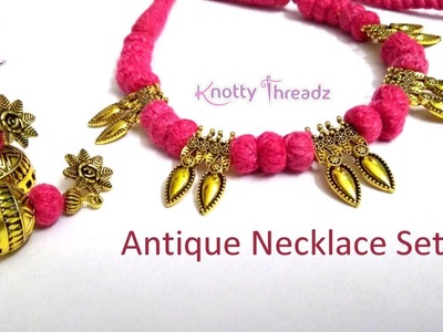 How to Make Antique Necklace and Jhumkas Set at Home | Festive Collection | www.knottythreadz.com