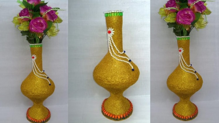 How to make flower vase with plastic bottle ||plastic bottle flower vase ||dustu pakhe
