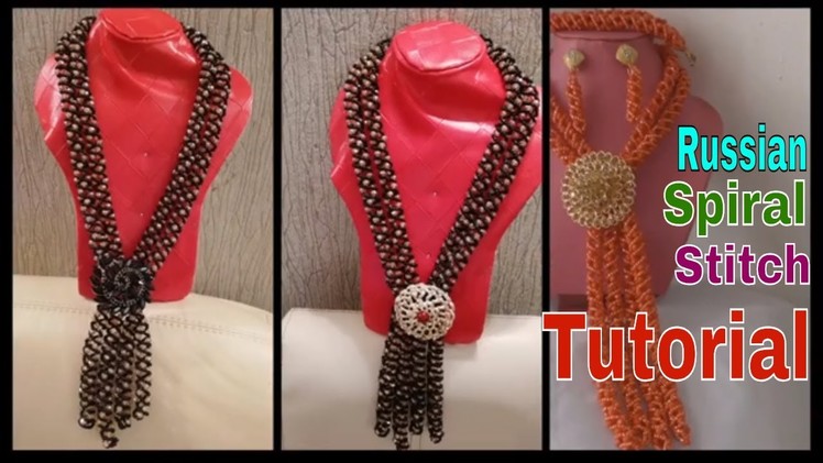 How to make Pearl Beaded spiral Necklace.Russian spiral stitch Tutorial  Using four Thread.