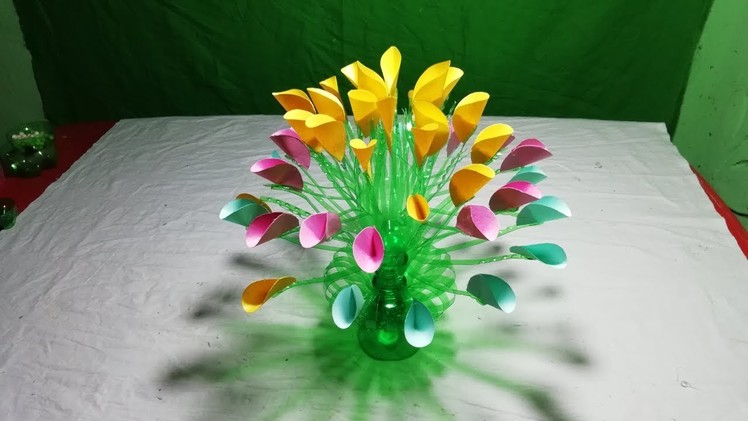 Make Beautiful flower | Empty plastic bottle vase making crafts || Make Wonderful flower with paper