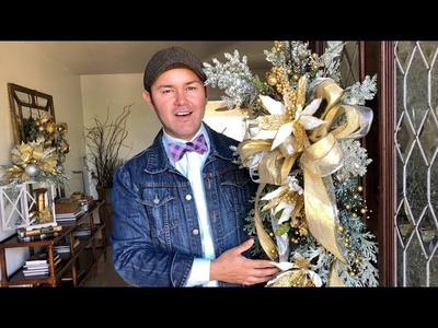Making A Swag For Christmas With A GLAM Gold Funky Bow. (How To). Dollar Tree Ribbon DIY