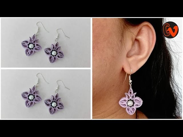 Quilling Earrings. How to make quilling earrings tutorial. Design 105