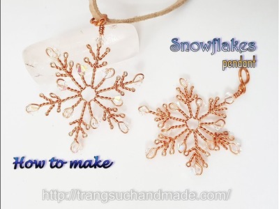 Snowflakes pendant - jewelry set for Christmas from copper wire 430