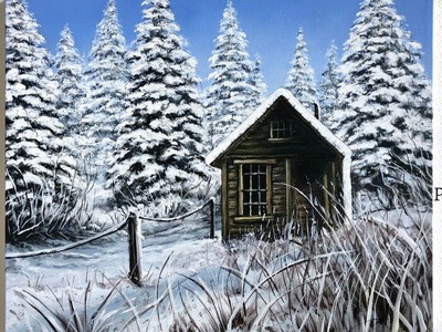 STEP by STEP Snowy Cabin Acrylic Painting (ColorByFeliks)