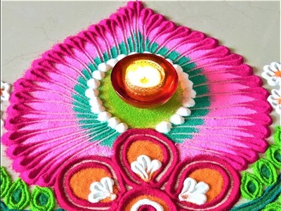 Super Easy ,  Small and Attractive Diwali Rangoli for Beginners| Flower Rangoli by Shital Mahajan.